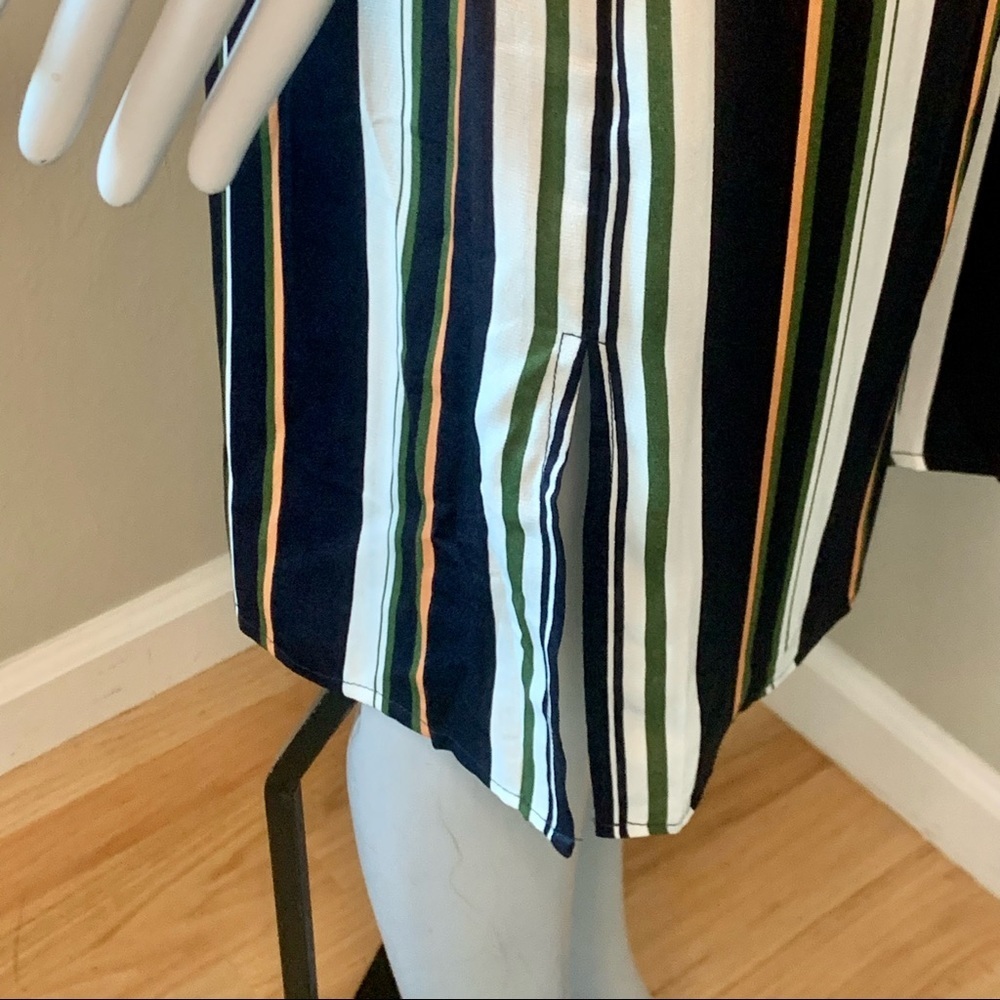 NWT STELAN Striped Faux Wrap Front Midi Dress Blue Short Sleeves Career Work MED - Picture 15 of 16